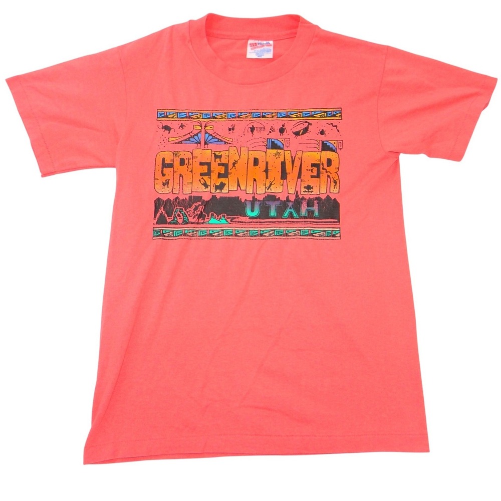 Vintage Hanes Green River Utah Graphic T-Shirt Coral Pink Small Made in USA